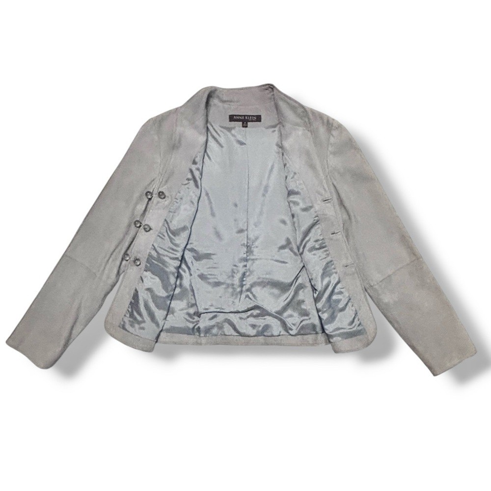 ANNE KLEIN Mandarin Collar Pin-Tuck Suede Leather Jacket VINTAGE - Picture 13 of 15